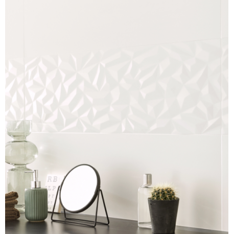 Carrelage mural effet relief blanc satiné l.30 x L.90 cm Arctic origami ARTENS