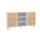 Buffet Blanc 105x30x60 cm Bois de pin massif et rotin naturel