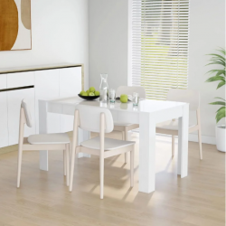 Table à manger blanc brillant 140x74,5x76 cm bois d'ingénierie
