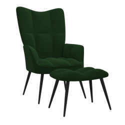 Chaise de relaxation avec tabouret Vert foncé Velours