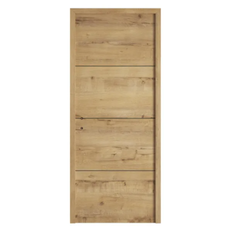 Bloc-porte fin de chantier Séville chêne nervuré H.204 x l.83 cm, poussant droit